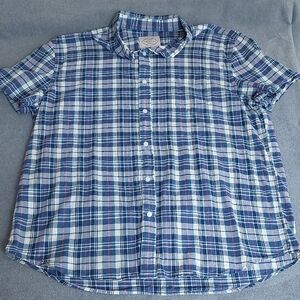 St. John's Bay Men's Blue Plaid Short Sleeve Button Down Performance Shirt XL